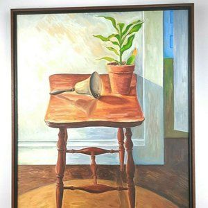 Vintage Still Life Paint on Canvas Framed Art Unsigned 30"x39"